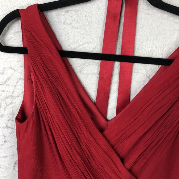 Donna Morgan Dress Womens 6 Red Silk Midi V Neck Pleated Bodice Formal Cocktail - Picture 14 of 15